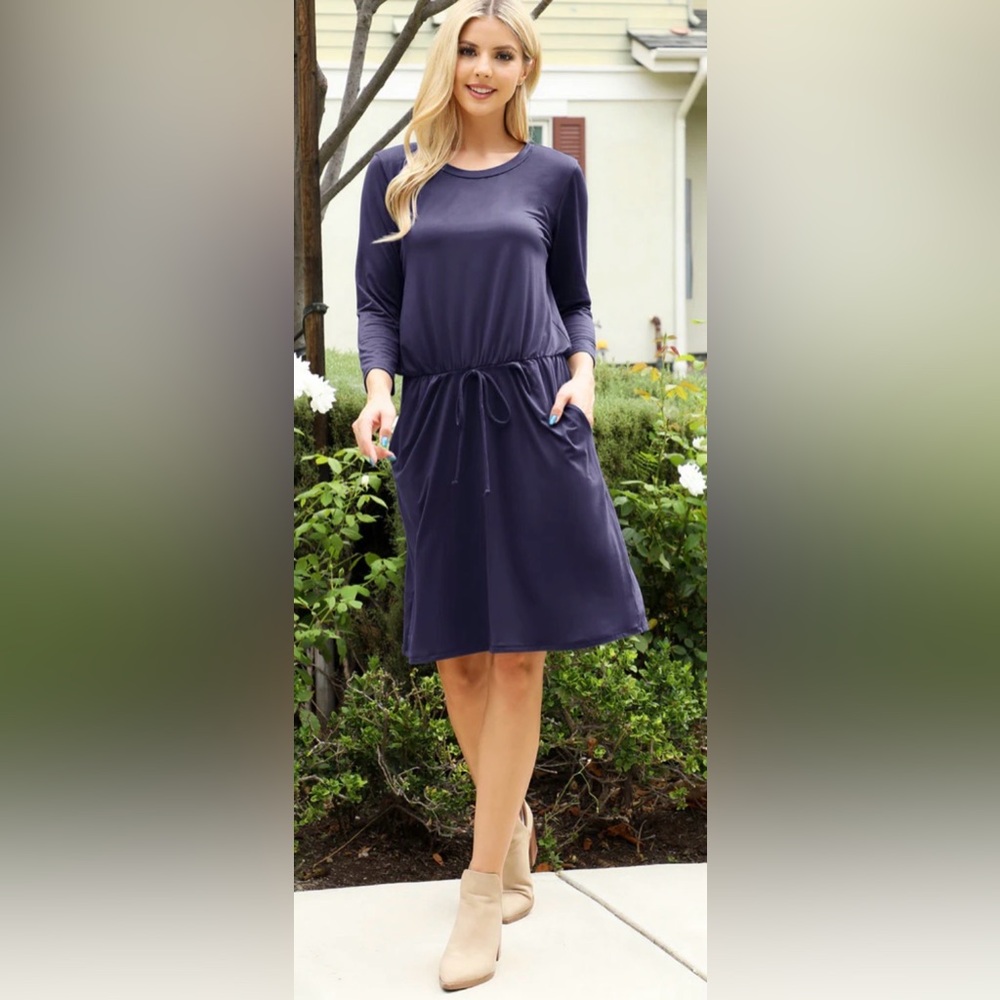 NWT RIAH Fashion Navy Dress, Pockets,   Lightweight Summer Dress New!